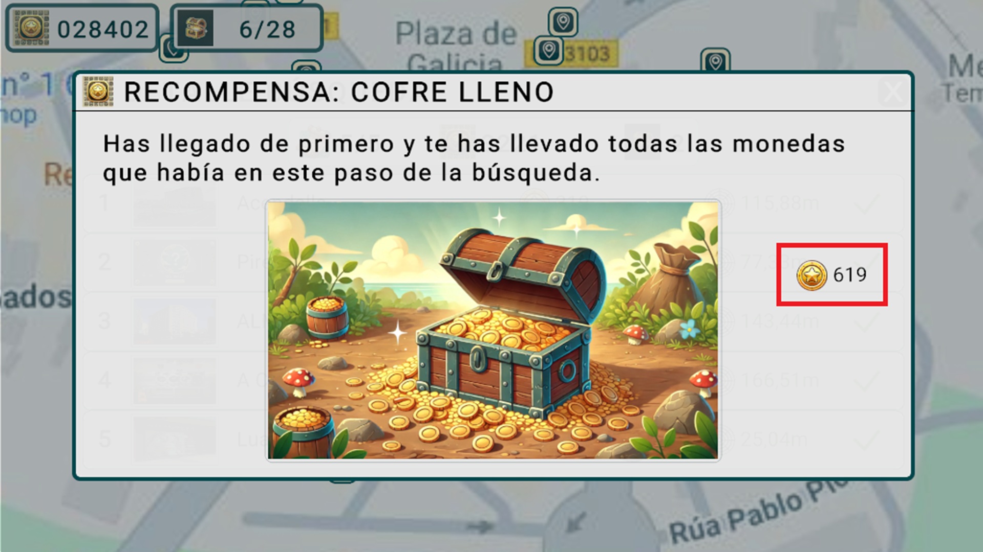 Jugador obteniendo recompensa por misión completada